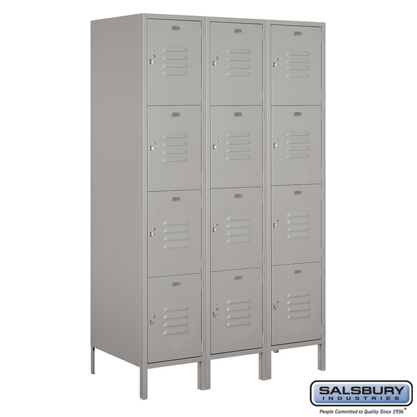 Salsbury Industries 4 Tier Metal Locker, 54"Wx78"Hx21"D, 12 Door, Gray, Unassembled 18-54361GY-U